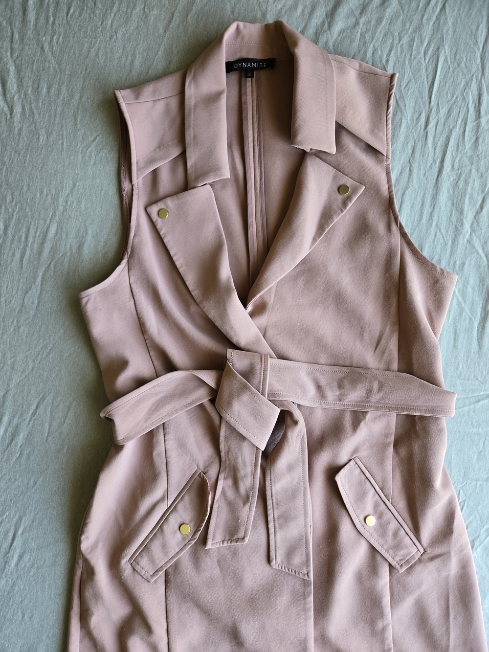 Dynamite Dusty Pink 2-in-1 Sleeveless Trench Coat Dress Size Medium - Picture 2 of 9